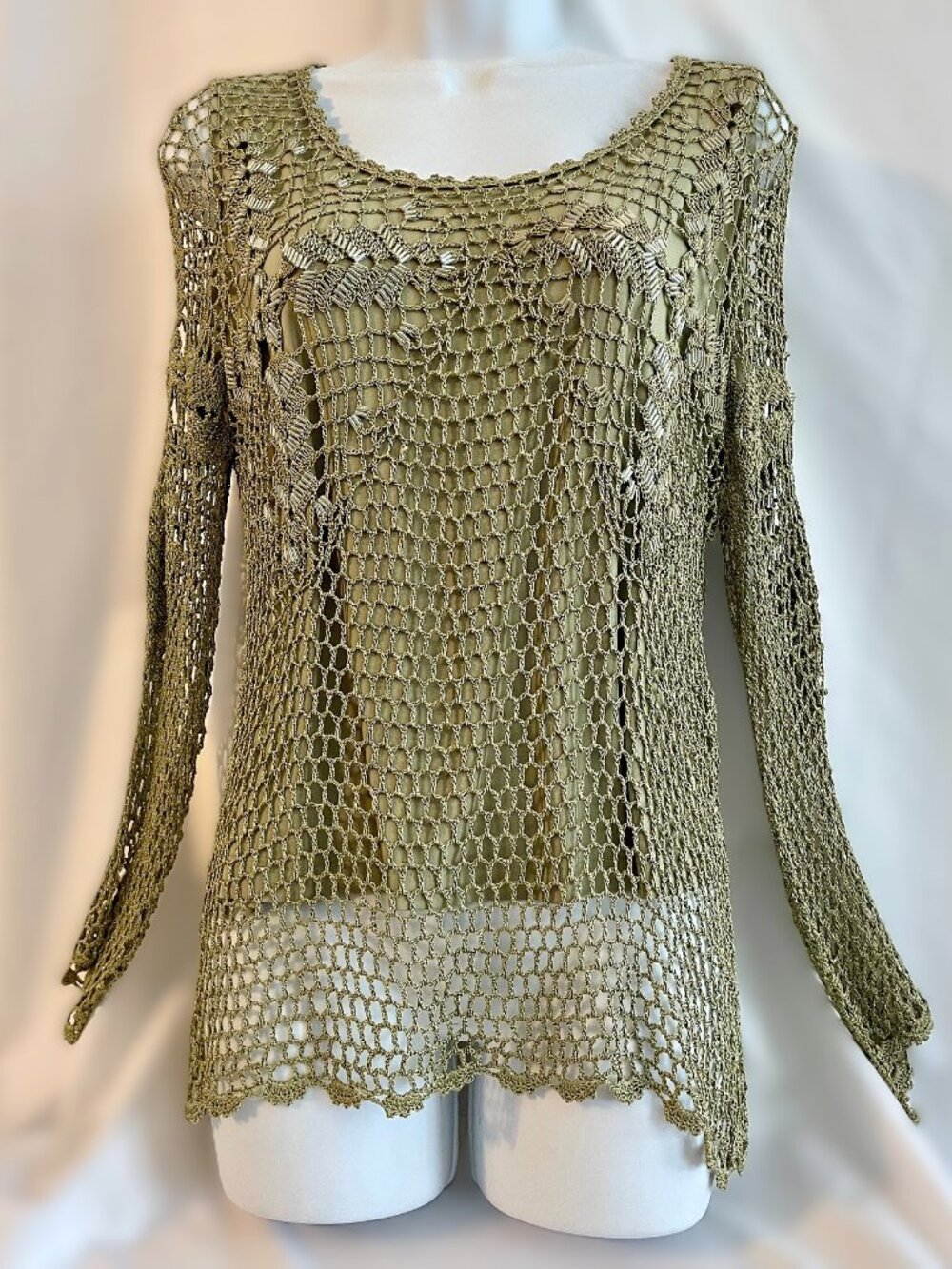 Very Vera Wang Crochet Open Knit LS Boho-Style LS Layered Top Size Large NWOT